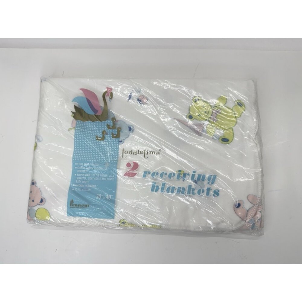 Vintage Toddletime Penneys Package of 2 Pastel Teddy Bears Receiving Blankets